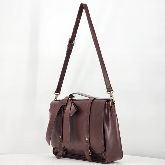 Ecosusi Briefcase Bow Brown Faux Leather Convertible Backpack Messenger Bag - Picture 2 of 16